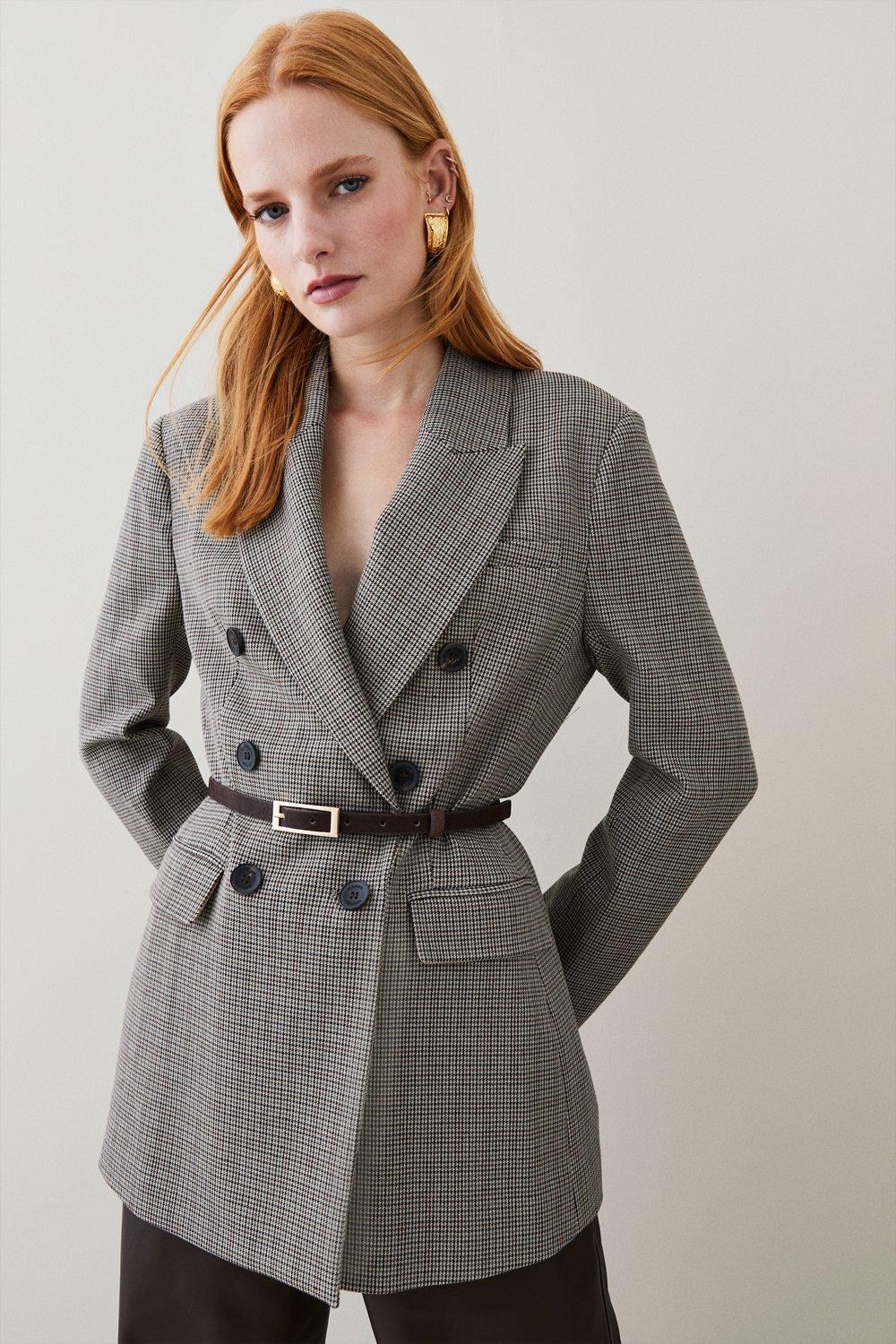 Check Military Longline Blazer | Karen Millen UK + IE + DE + NL