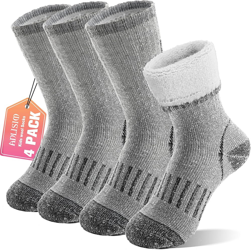 Anlisim Kids Merino Wool Hiking Socks Boys Girls Toddlers Thermal Winter Warm Boot Thick Cushion ... | Amazon (US)