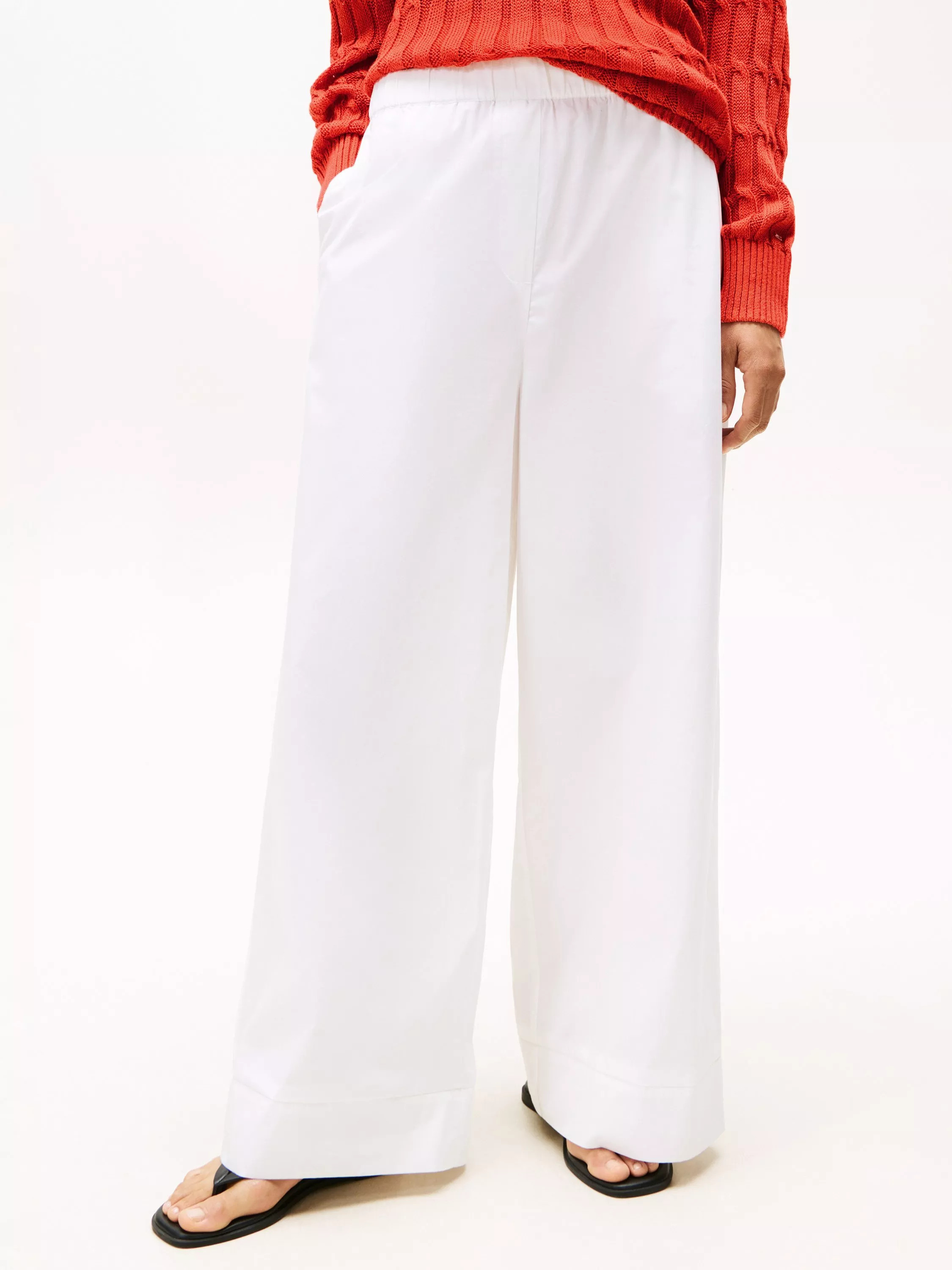 Tommy Hilfiger Relaxed Cotton Poplin Wide Leg Trousers, Optic White | John Lewis (UK)