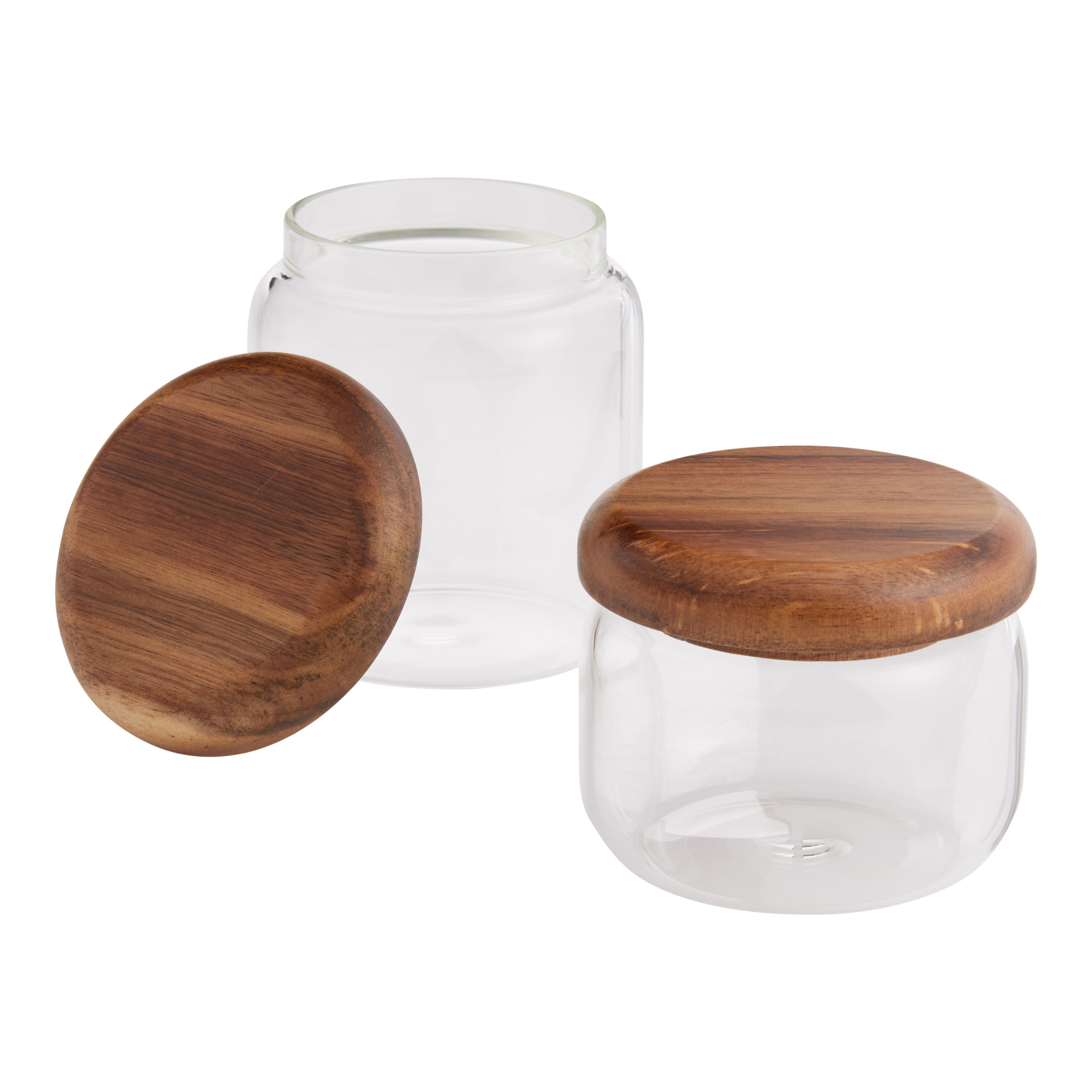 Rounded Clear Glass and Acacia Wood Storage Canister | World Market