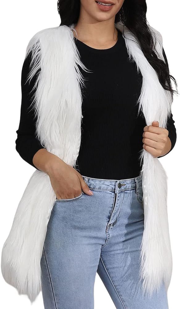 Edary Women’s Fashion Faux Fur Vest Autumn and Winter Waistcoat Fur Sleeveless Vest Jacket for ... | Amazon (US)