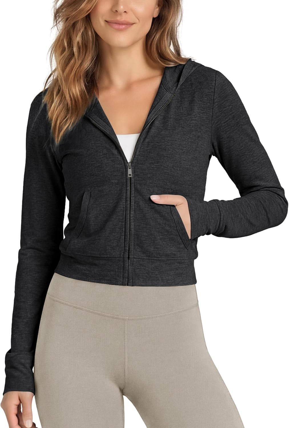 ODODOS Women's Mini Full-Zip Hoodie - odSTRATUM Tech Ultra Soft UPF 50+ Hooded Jacket with Pockets | Amazon (US)