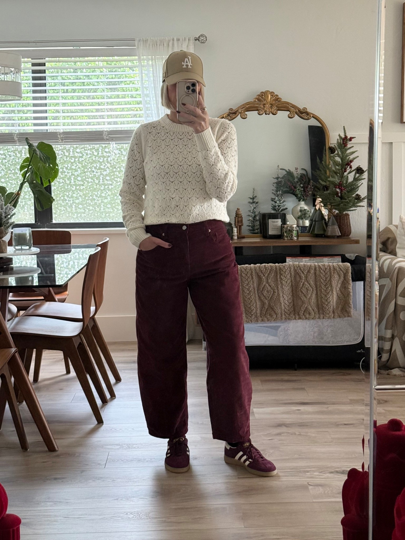 My lightweight sweater and barrel corduroys are from Target. I’m wearing medium and an 8. 

My LA hat is from Amazon and I grabbed these Adidas Handball Spezials from Nordstrom Rack. I’ll find a similar to link up. 

Weekend fit, causal outfit, elevated casual, 

#LTKootd #LTKOver40 #LTKFindsUnder50