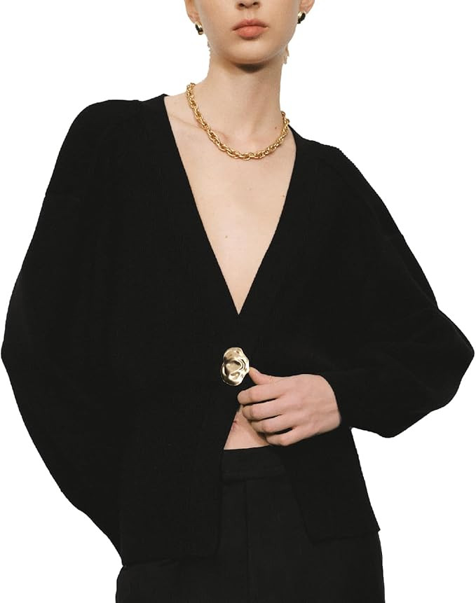 URBAN REVIVO Women Knitted Cardigans Long Sleeve V-Neck Lightweight Sweater One Leaf Button Down ... | Amazon (US)