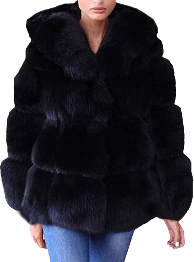 Lisa Colly Women Winter Coat Jacket Luxury Faux Fox Fur Coat Slim Long Sleeve Collar Coat Faux Fu... | Amazon (US)