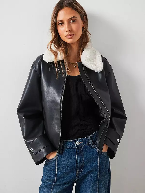 Mango Jacket with Detachable Borg Collar | Very (UK)