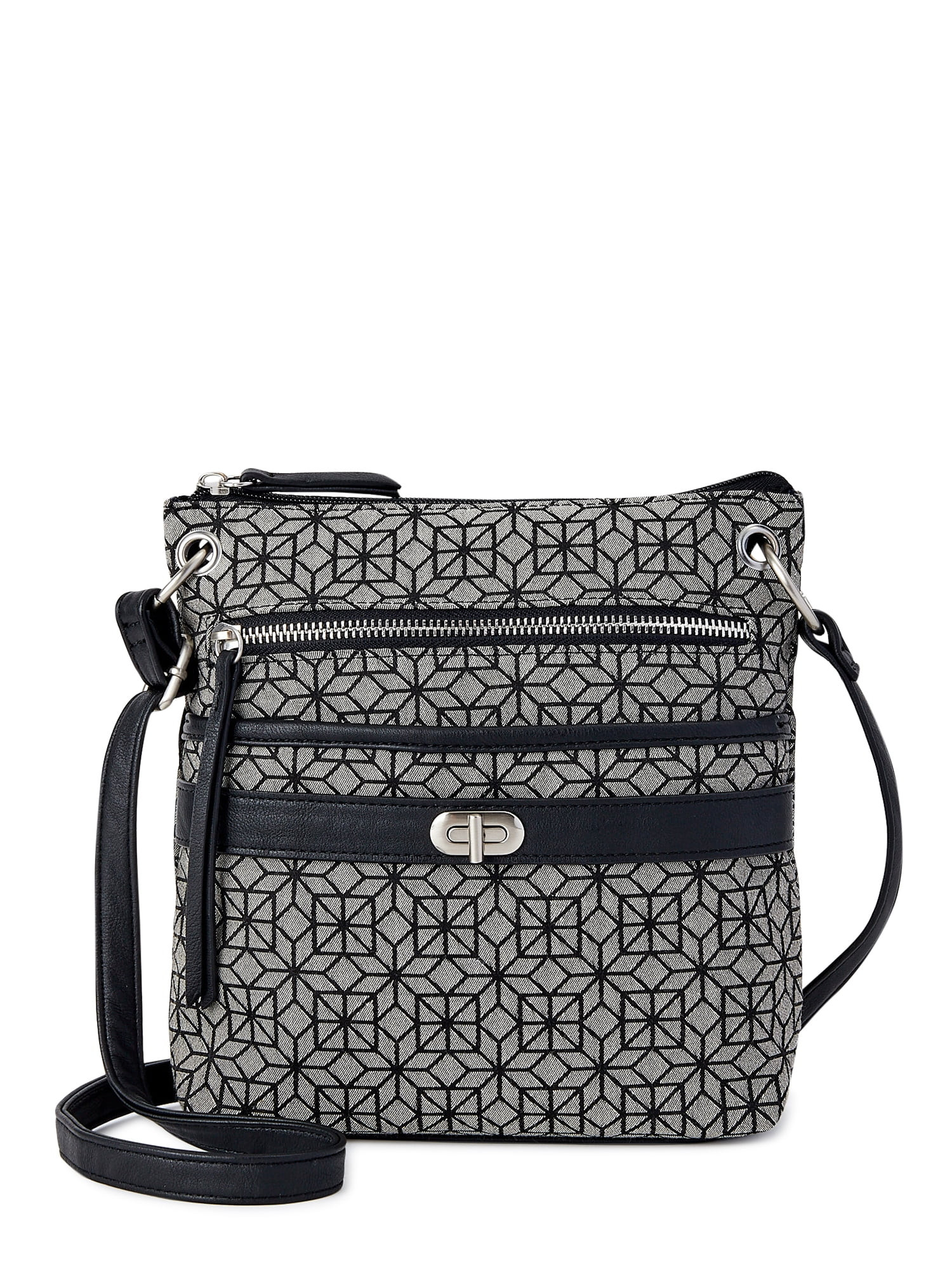 Time and Tru Women's Norah Crossbody Shoulder Bag, Black and Beige | Walmart (US)