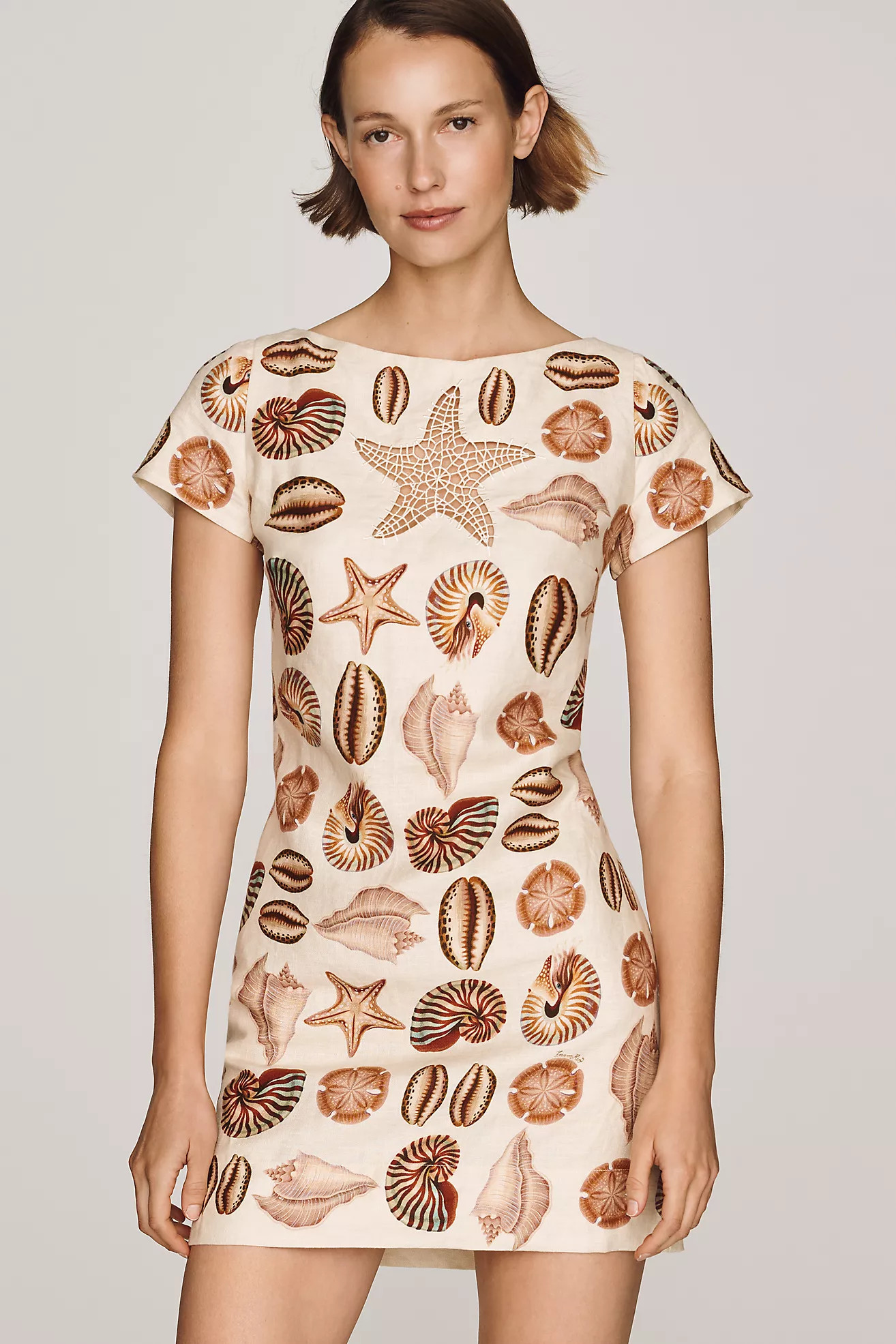 Farm Rio Marine Shells 100% Linen Mini Dress | Anthropologie (US)
