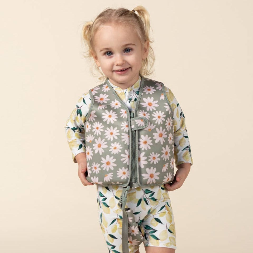Sage Green Daisies Swim Float Vest | Joss and J