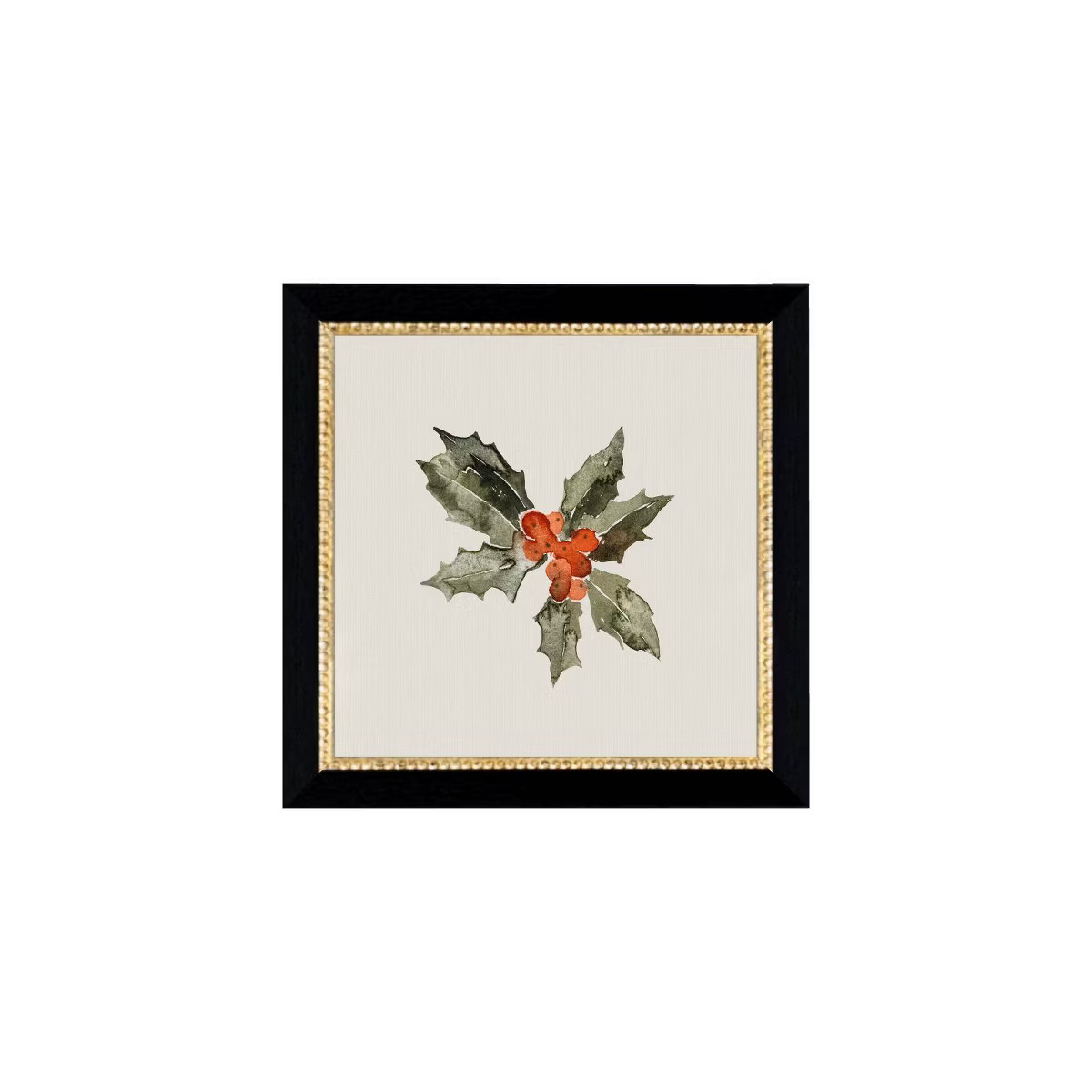8" x 8" Holly Leaves Black with Gold Dot Frame Wall Canvas - Petal Lane: Vintage Style, Seasonal ... | Target