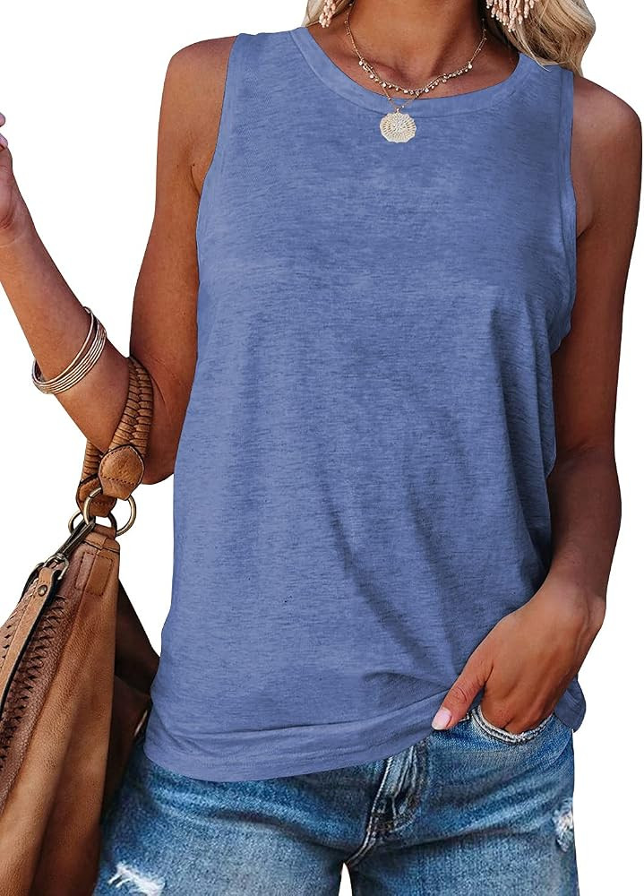 Fallorchid Womens Sleeveless Tops Crew Neck Tanks Causal Solid Summer Tops | Amazon (US)