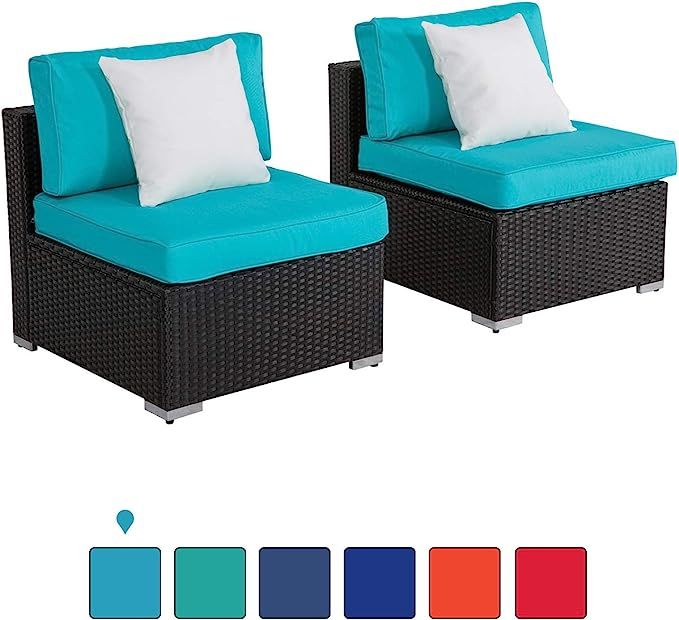 Kinsunny 2 PCs Outdoor Furniture Add-on Armless Chairs for Expanding Black Wicker Sectional Sofa ... | Amazon (US)