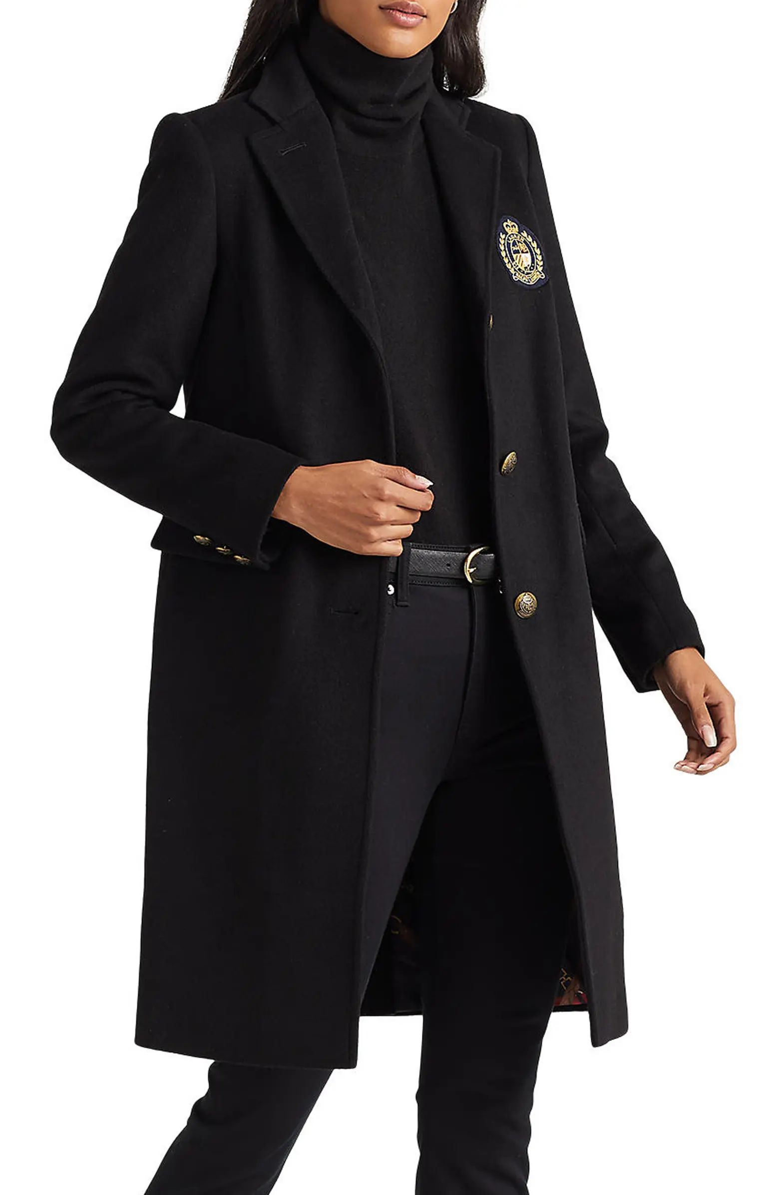 Lauren Ralph Lauren Logo Patch Wool Blend Jacket | Nordstrom | Nordstrom