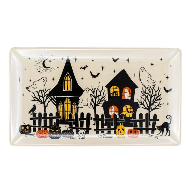 Halloween Earthenware Haunted House Serving Tray, 10.2 in x 7 in, by Way To Celebrate | Walmart (US)