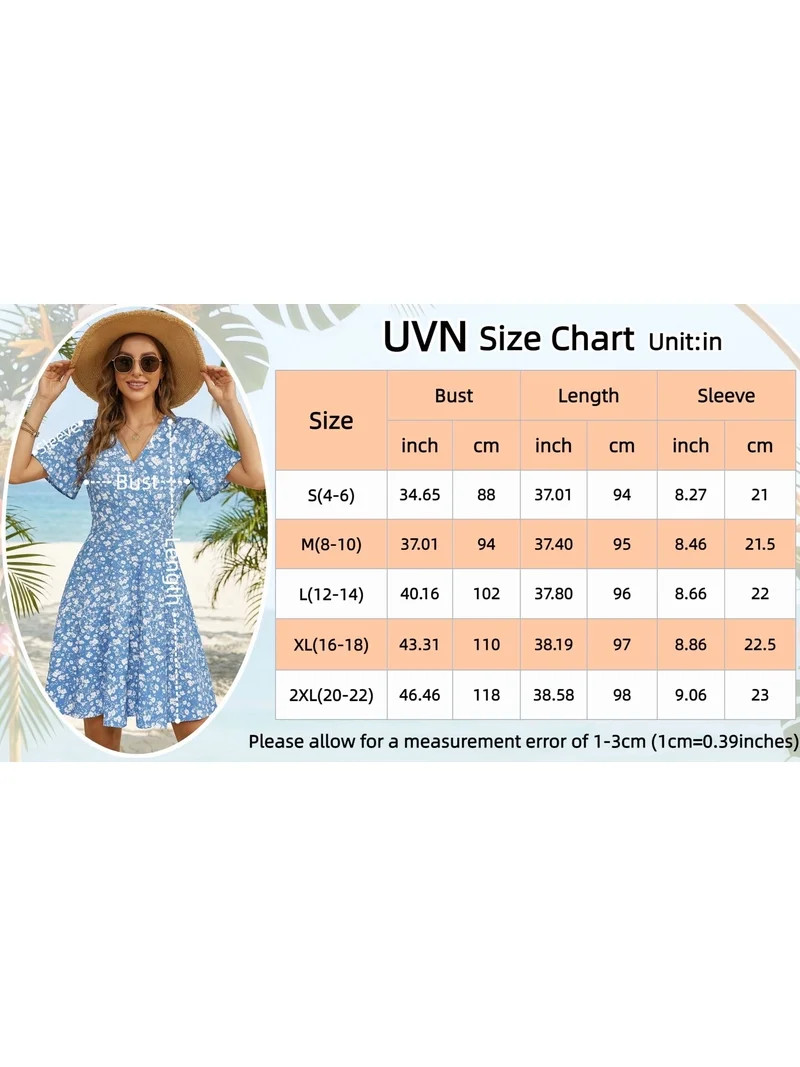 UVN Summer Dresses for Women Short Sleeve V Neck A-Line Midi Dress Boho Beach Floral Print Sundre... | Walmart (US)