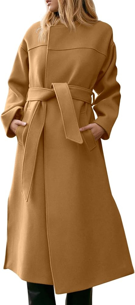 Cicy Bell Womens Long Winter Pea Coats Oversized Warm Open Front Overcoats Jackets with Belt | Amazon (US)