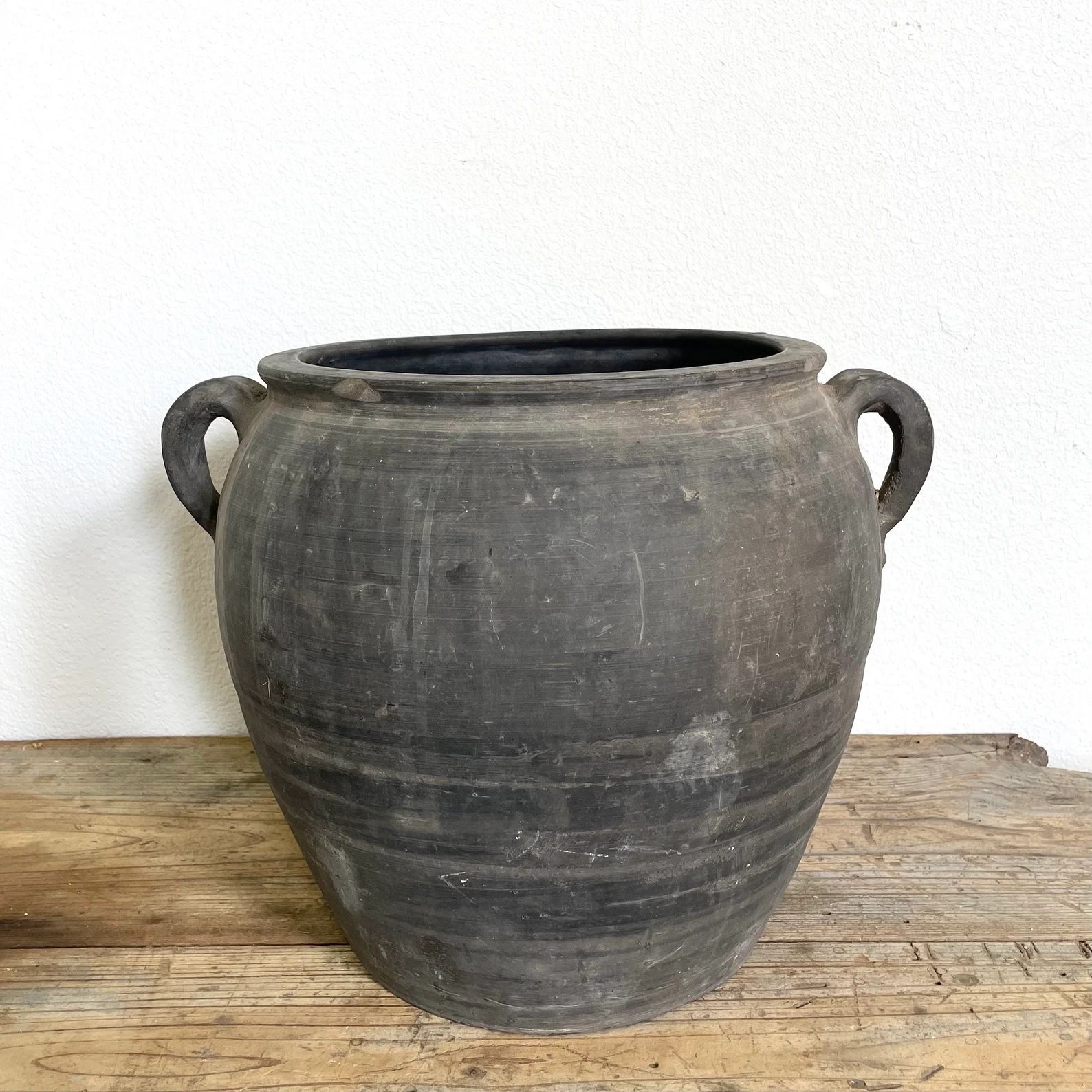 Vintage Large Black Gray Clay Pottery Pot Vase W/handles | Etsy | Etsy (US)