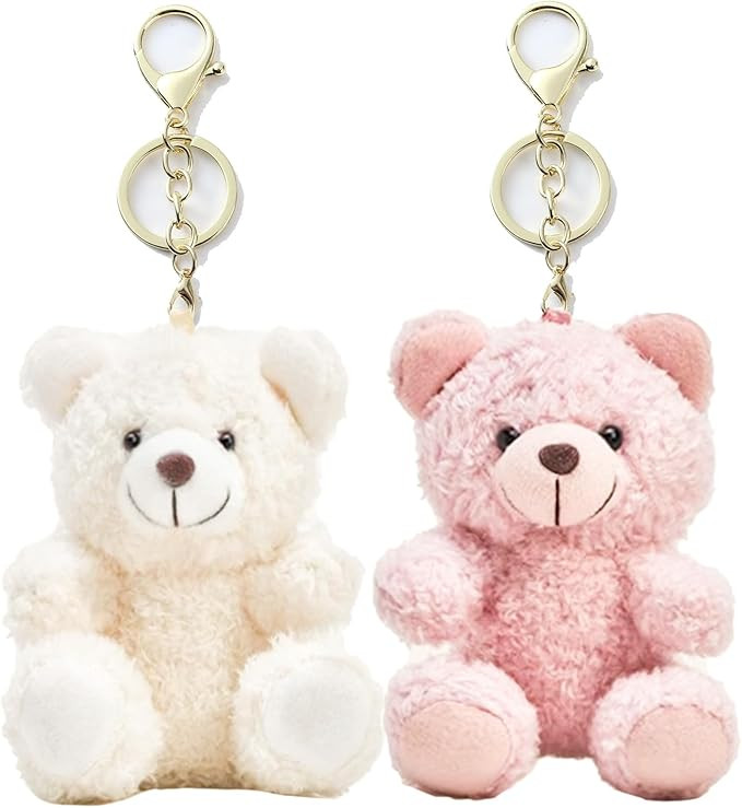 8 Inch Plush Bear Keychain, Charms for Handbag, Backpack Accessories Pendant, Pink White | Amazon (US)