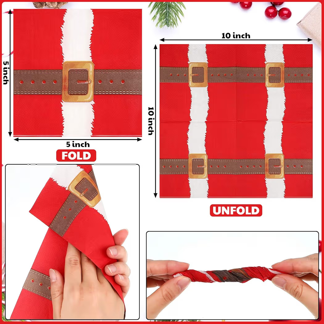 Sinmoe 200 Pieces Christmas Paper Napkins Santa's Belt Buckle Disposable paper Cute Santa Dinner ... | Amazon (US)
