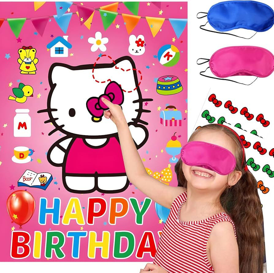 Cute Pink Party Decorations, Pin The Bow Sticker on Cat Party Game, Large Poster with 24 Pcs Bow ... | Amazon (US)