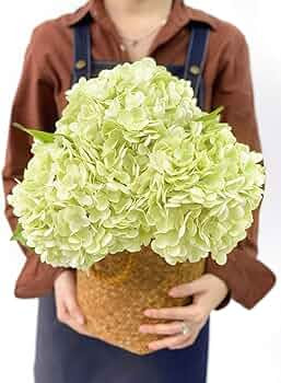 3Pcs Green Faux Hydrangea Flowers,21” Latex Real Touch Large Silk Royal Hydrangea Artificial Fl... | Amazon (US)