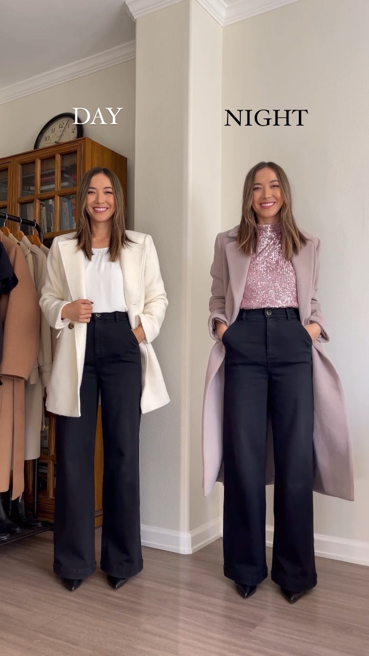 Day to night looks / work to weekend / holiday / party 
Wearing size xs in tops & white and mauve coats 
00 regular pants 

#LTKHoliday #LTKworkwear #LTKstyletip