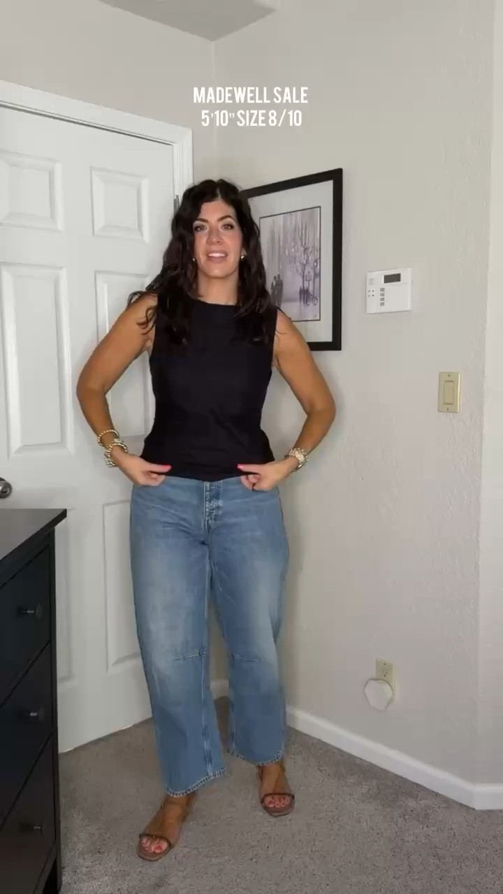 Madewell sale, wearing 8 in the barrel jeans 
denim sale, midsize outfit, casual, summer denim, trendy outfit, easy outfit, brown sandals, summer fashion, what to wear, mom outfit 

 #LTKxMadewell #LTKootd #LTKMidsize