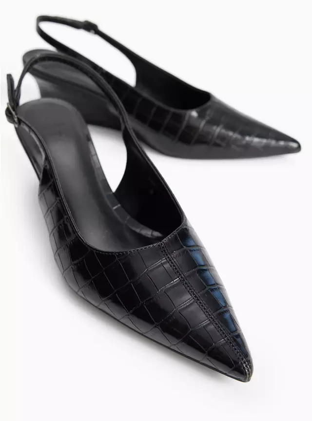 Buy Black Wedge Faux Leather Croc Detail Slingback Shoes 6 | Workwear | Tu | Tu Clothing
