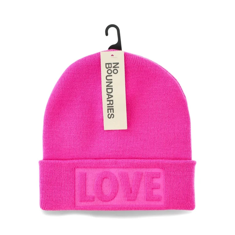 No Boundaries Gorro de Invierno con Mensaje de Punto Acanalado para Mujer Rosa Fuerte | Walmart (US)