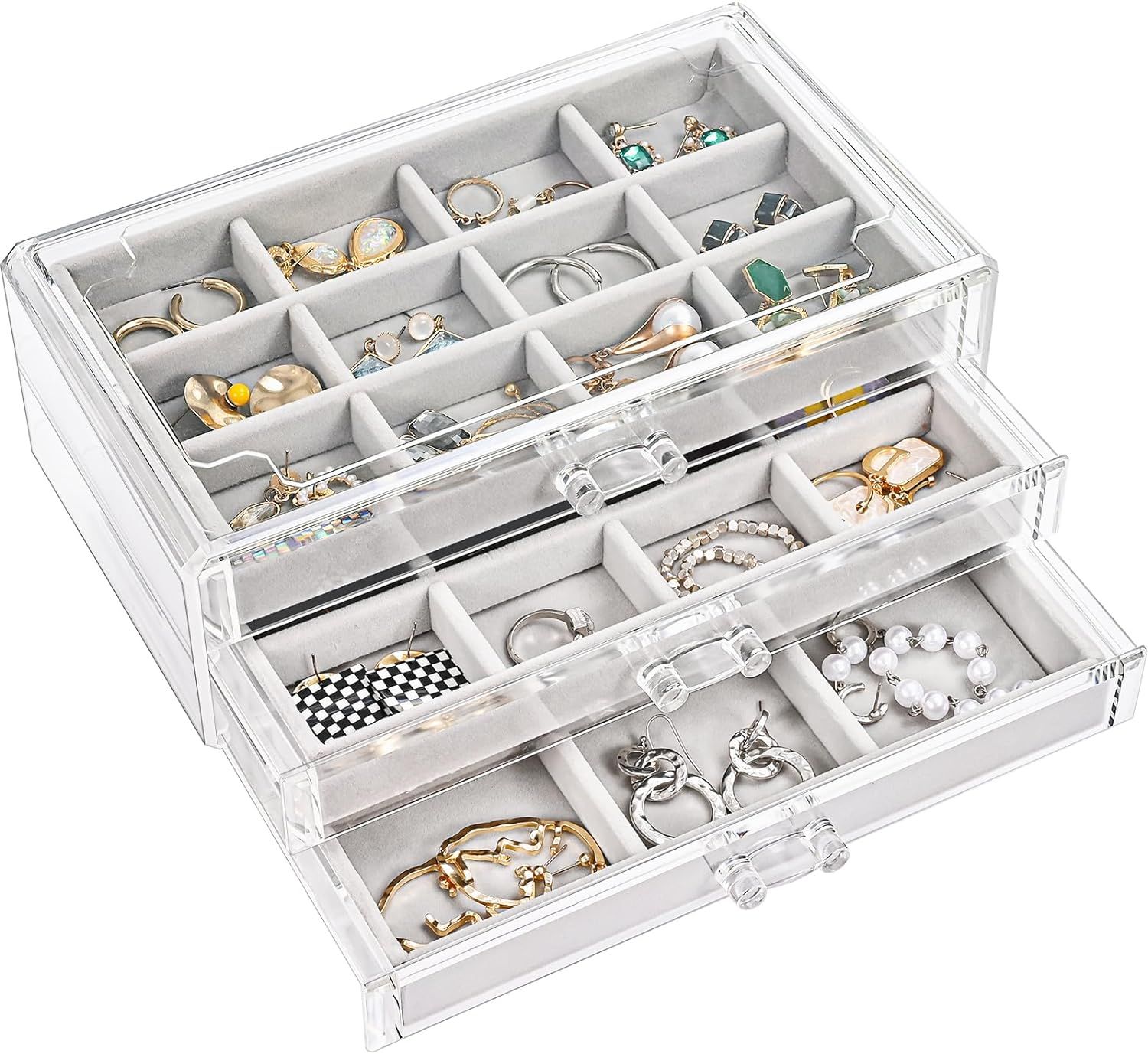 ProCase Earring Holder Organizer Box with 3 Drawers, Clear Acrylic Jewelry Box for Women, Stackab... | Amazon (US)
