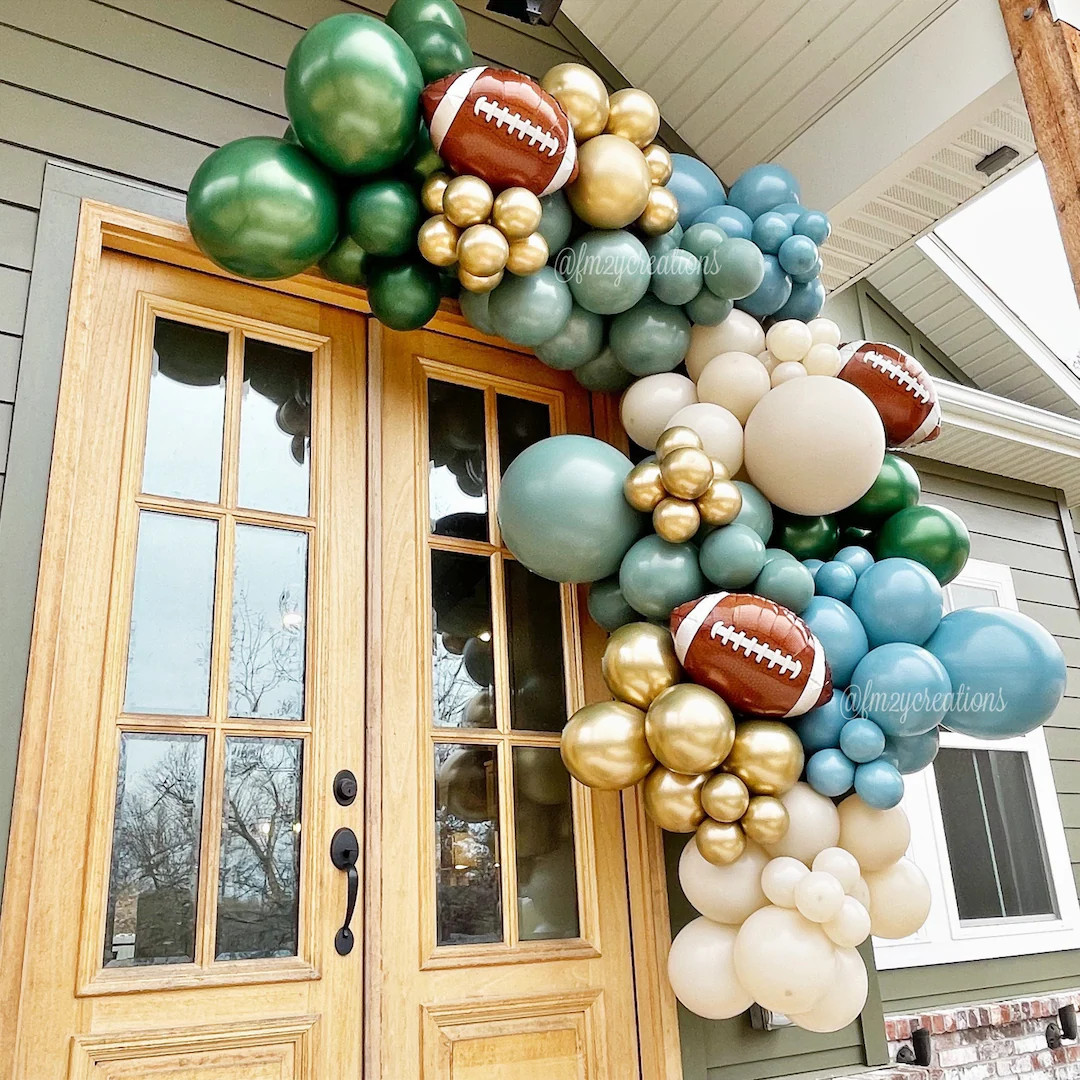 Football Birthday | Football Balloon Garland BLUE GREEN DIY | Boy Football Baby Shower | Football... | Etsy (US)