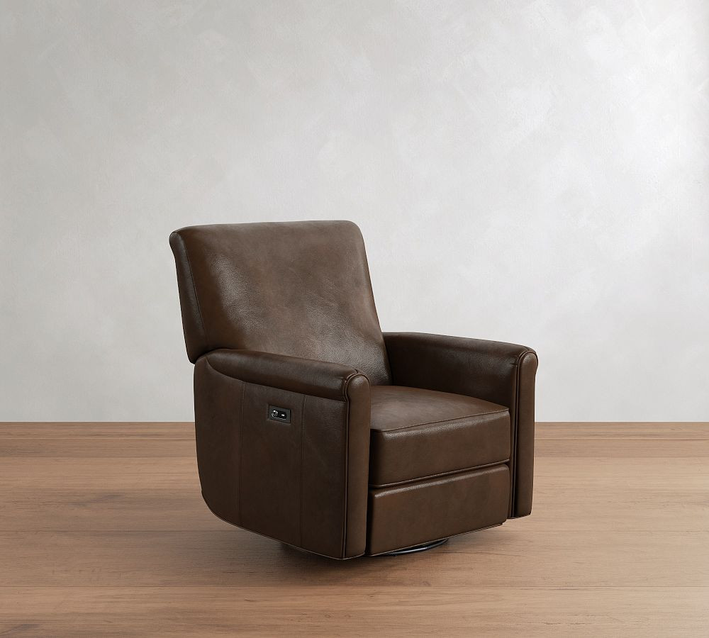 Irving Roll Arm Leather Swivel Glider Recliner | Pottery Barn (US)