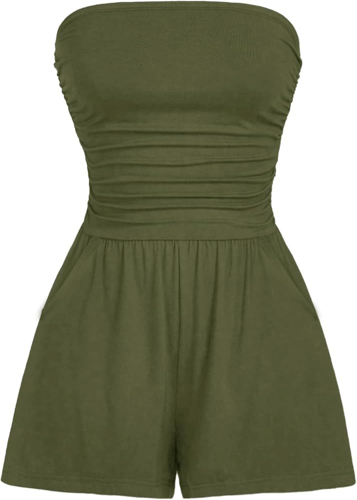 AUXDIO Women Summer Casual Strapless Romper Sleeveless Off Shoulder Short Jumpsuits 2026 Beach Va... | Amazon (US)