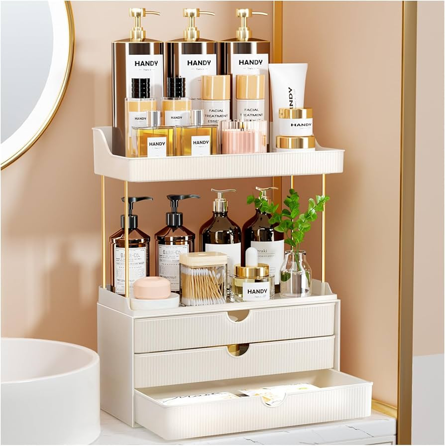 Makeup Organizer - Upgrade 2 Tier 3 Drawers Bathroom Counter Organizer, Versatile Perfume Organiz... | Amazon (US)