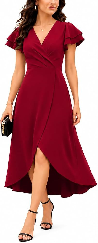 Women's Black Formal Dresses V Neck Midi Dress Church Dresses for Wedding Cocktail Party Birthday... | Amazon (US)