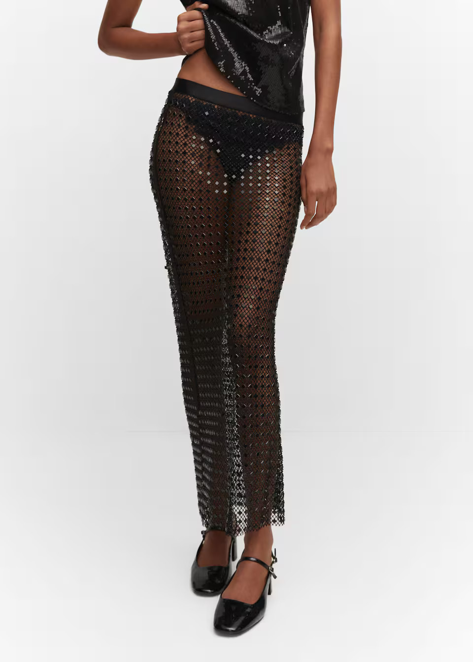 Rhinestone mesh skirt -  Women | Mango USA | MANGO (US)