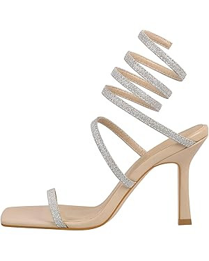 Richealnana Women's Square Toe Glitter Straps Stiletto High Heel | Amazon (US)