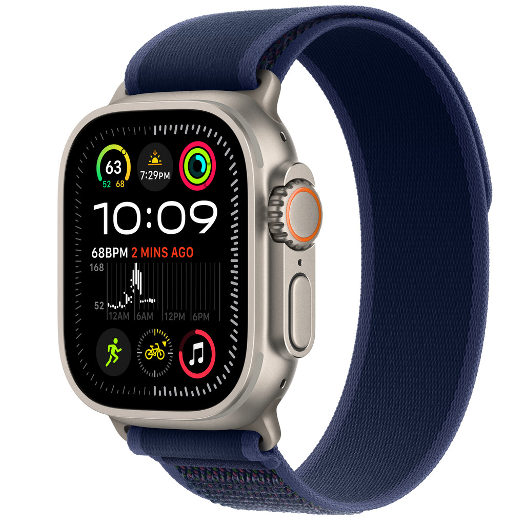Apple Watch Ultra 2 GPS + Cellular 49mm Natural Titanium Case with Blue Trail Loop - S/M | Apple (US)