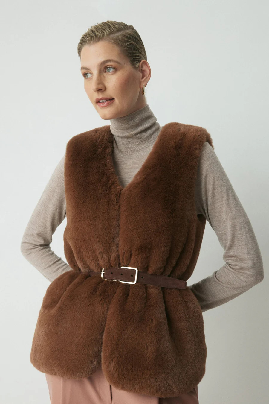 Mari Faux Fur Vest - Cognac | Perri Cutten