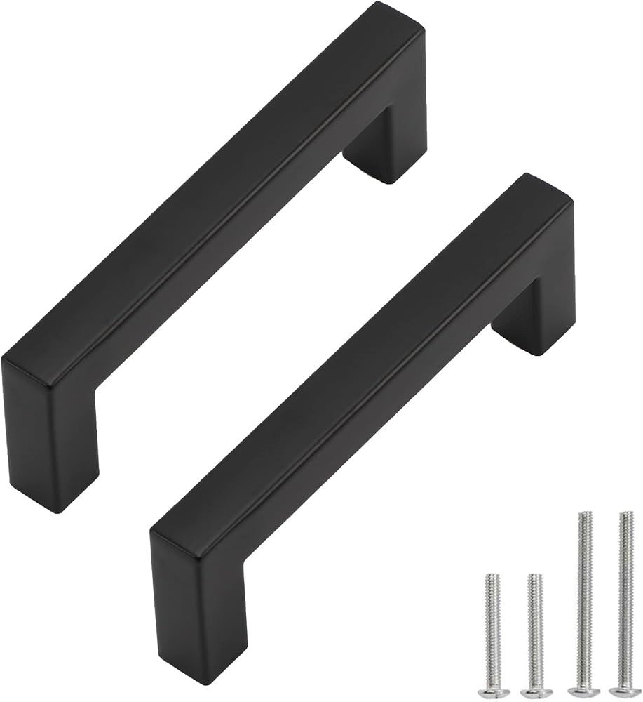 Cabinet Pulls Matte Black Cabinet Handles Square Drawer Pulls, 2 Pack 3-3/4 Inch Stainless Steel ... | Amazon (US)