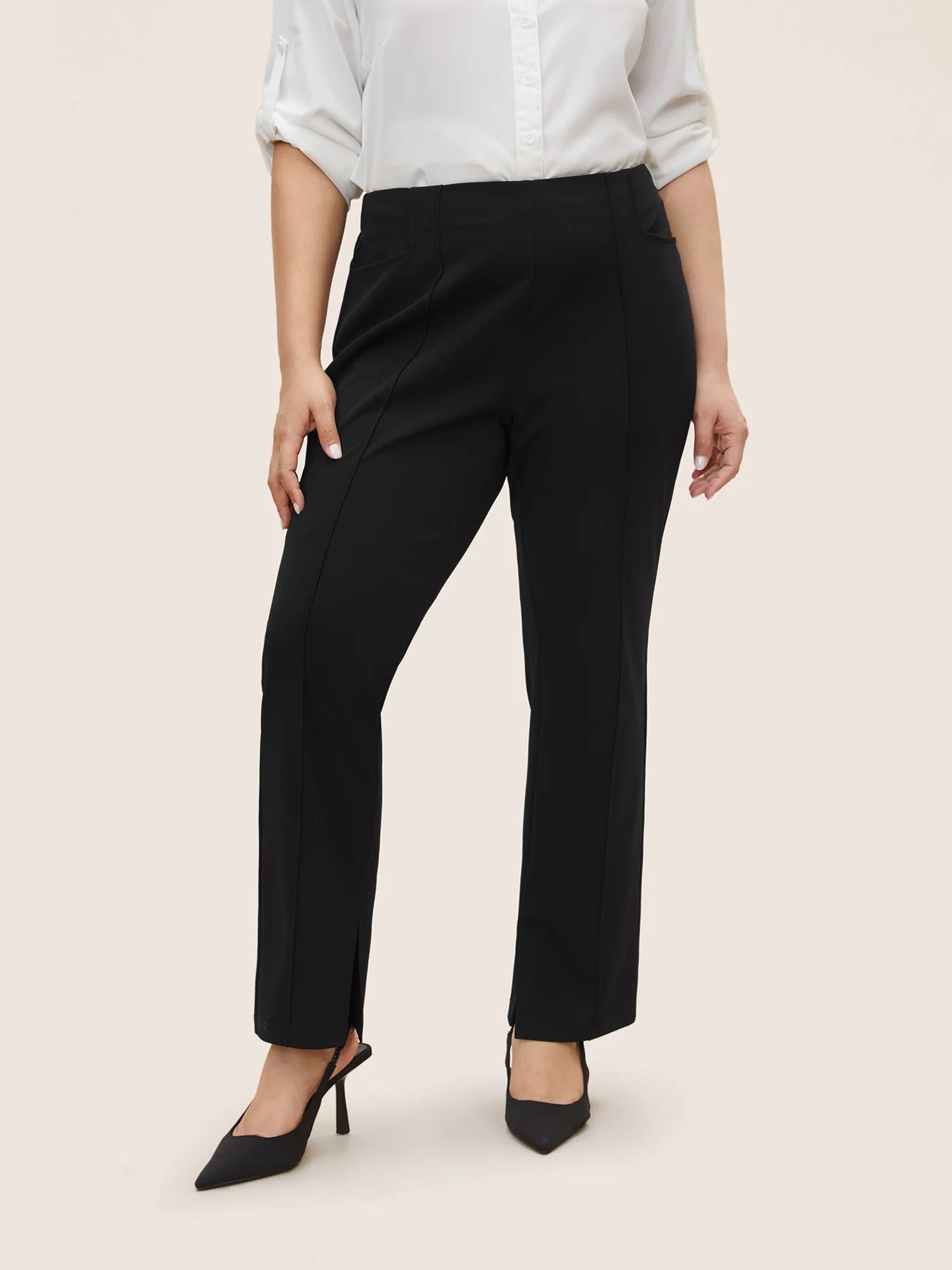 Plain Pleated Elastic Waist High Rise Pants | Bloomchic