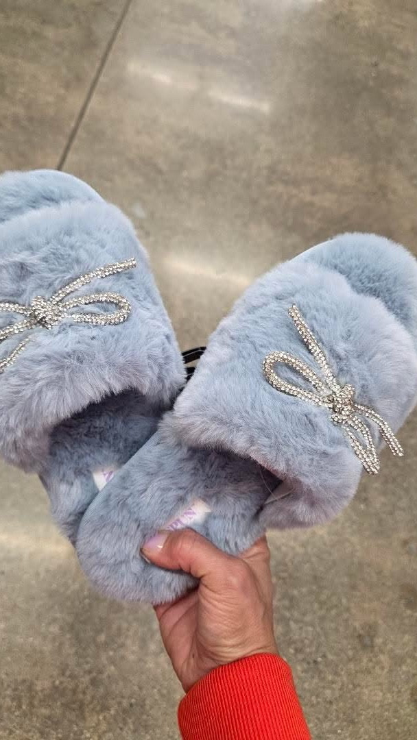 The prettiest slippers! These would make a great gift. The rhinestone bow shimmers so pretty in person! Slippers, loungewear, pajamas, Walmart pajamas, Walmart slippers, gifts for her  

#LTKGiftGuide #LTKSeasonal #LTKHoliday