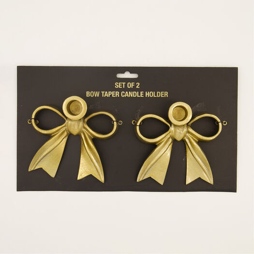 Gold Bow Taper Candle Holders | TK Maxx