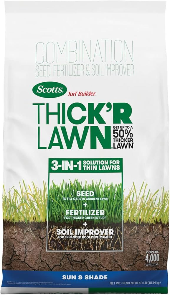Scotts Turf Builder THICK'R LAWN Grass Seed, Fertilizer, and Soil Improver for Sun & Shade, 4,000... | Amazon (US)