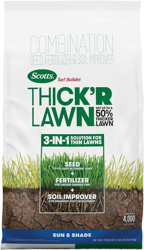 Scotts Turf Builder THICK'R LAWN Grass Seed, Fertilizer, and Soil Improver for Sun & Shade, 4,000... | Amazon (US)