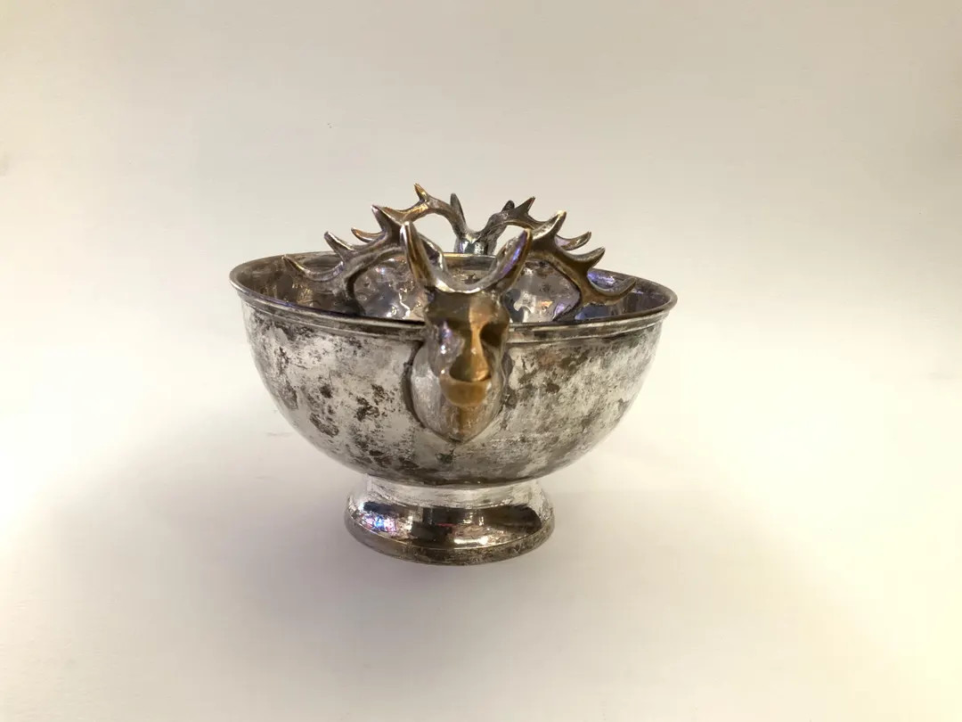 Stag Bowl Vintage Silver Plated Hammered Brass Stag Handle Bowl 6.5"x11"x4" Older Piece Some Wear... | Etsy (US)