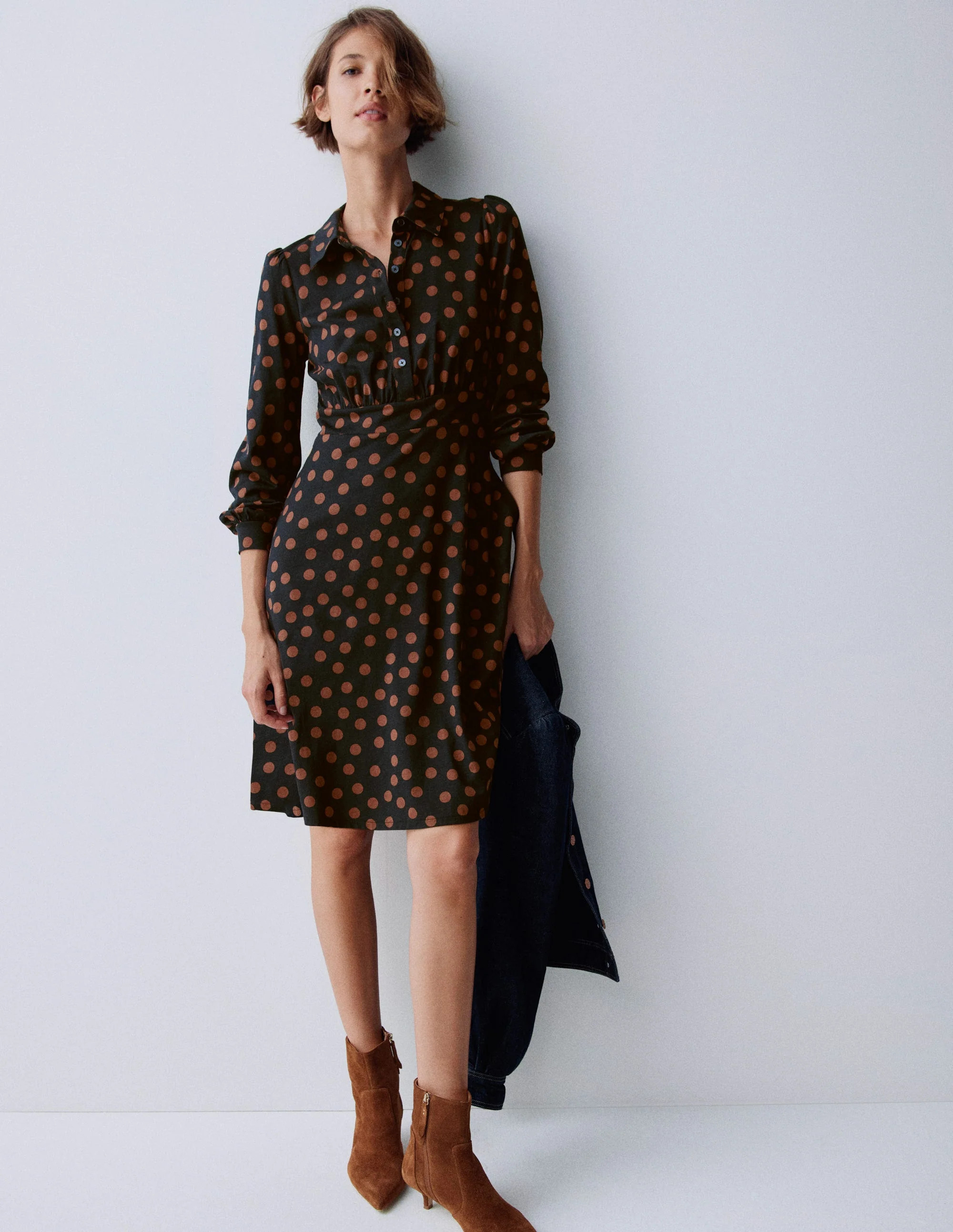 Orla Short Jersey Shirt Dress-Russet, Painted Dot | Boden (US)