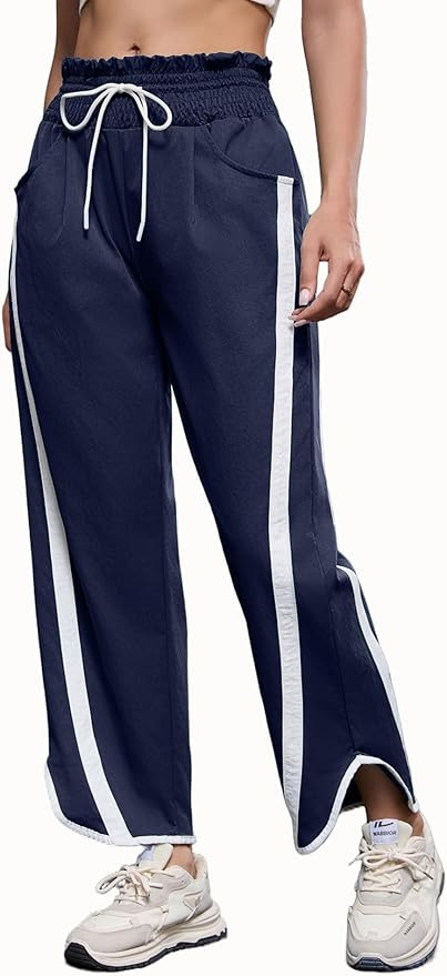 Track Pants Women Casual Drawstring Barrel Pant Lightweight Baggy Contrast Color Workout Pants wi... | Amazon (US)