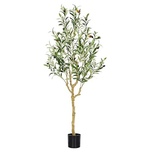 Tall Faux Olive Tree，7ft（84in） Realistic Potted Silk Artificial Indoor with Green Leaves an... | Amazon (US)