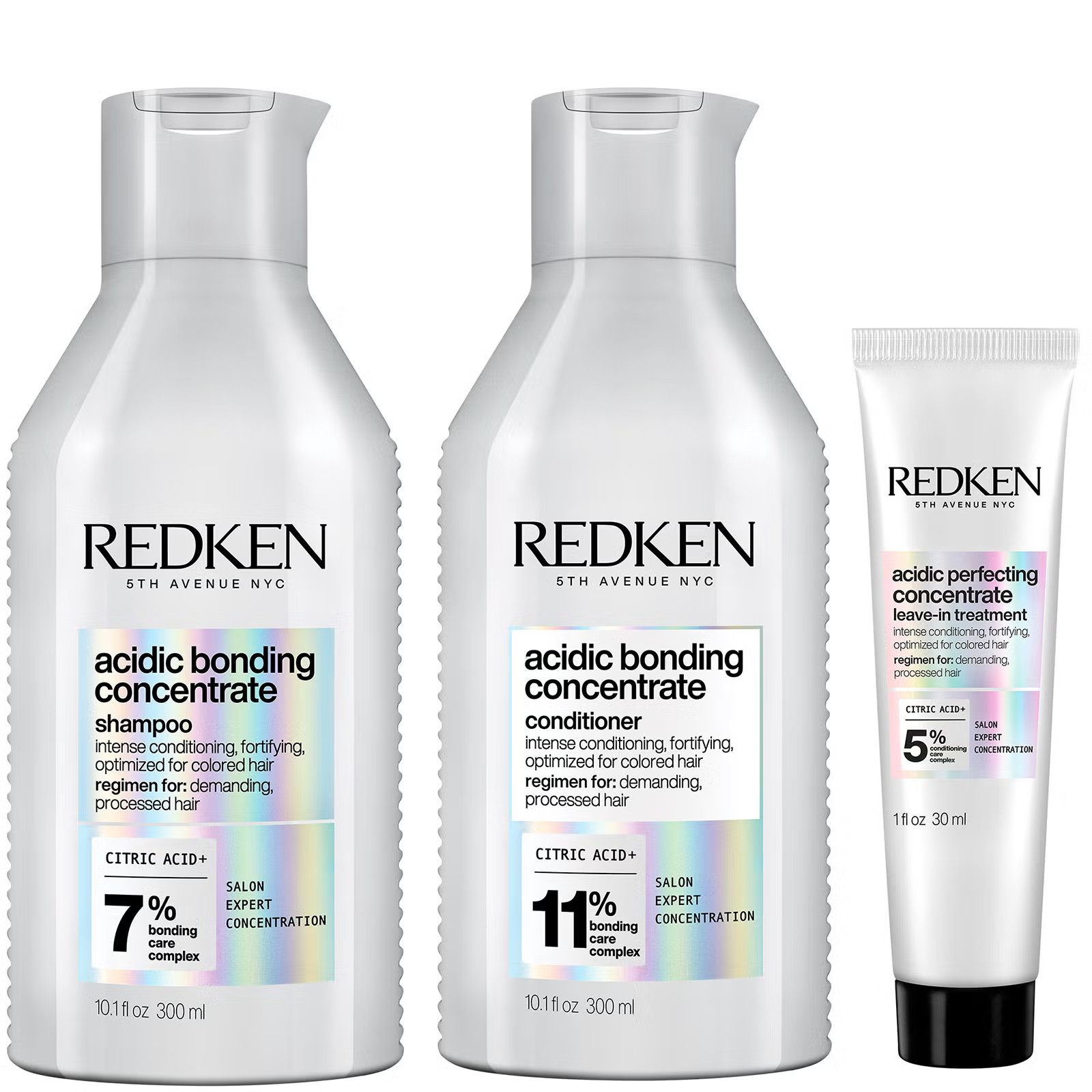 Redken Acidic Bonding Concentrate Shampoo 300ml, Conditioner 300ml and Leave-in Treatment 30ml Bu... | LOOKFANTASTIC IE